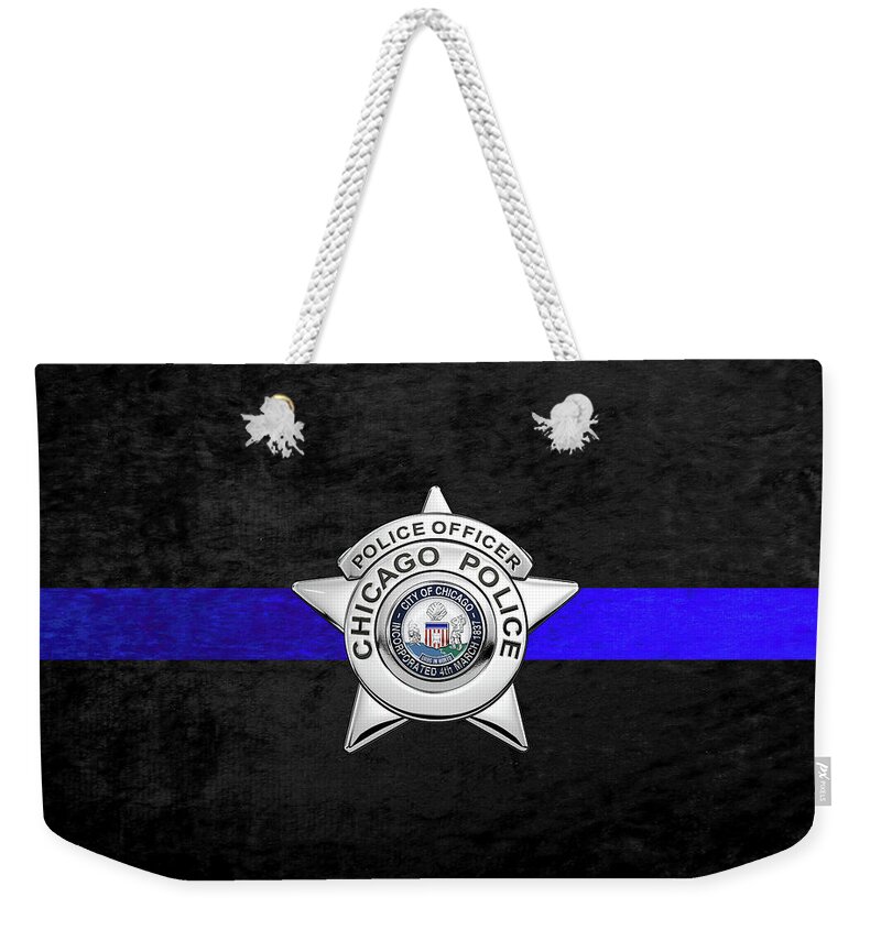  ‘law Enforcement Insignia & Heraldry’ Collection By Serge Averbukh Weekender Tote Bag featuring the digital art Chicago Police Department Badge - C P D  Police Officer Star over The Thin Blue Line by Serge Averbukh