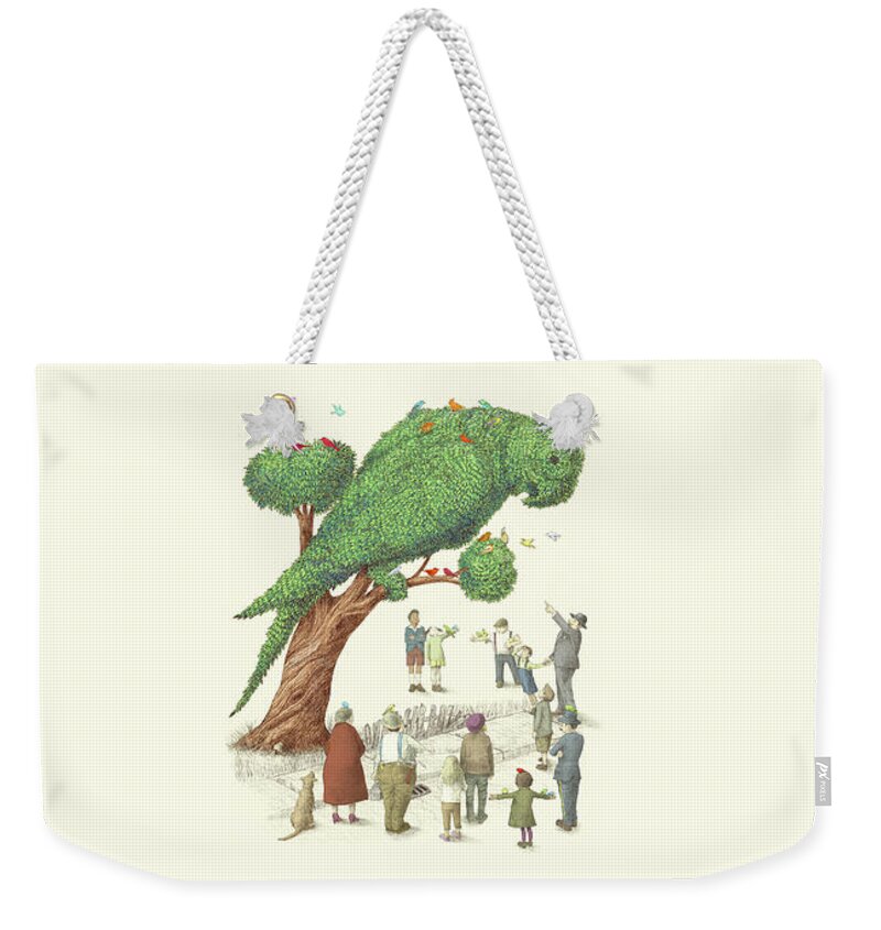 Parrot Weekender Tote Bag featuring the drawing The Parrot Tree by Eric Fan