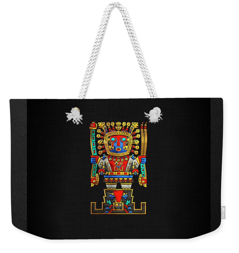 Treasures Of Pre-columbian America’ Collection By Serge Averbukh Weekender Tote Bag featuring the digital art Incan Gods - The Great Creator Viracocha on Black Canvas by Serge Averbukh