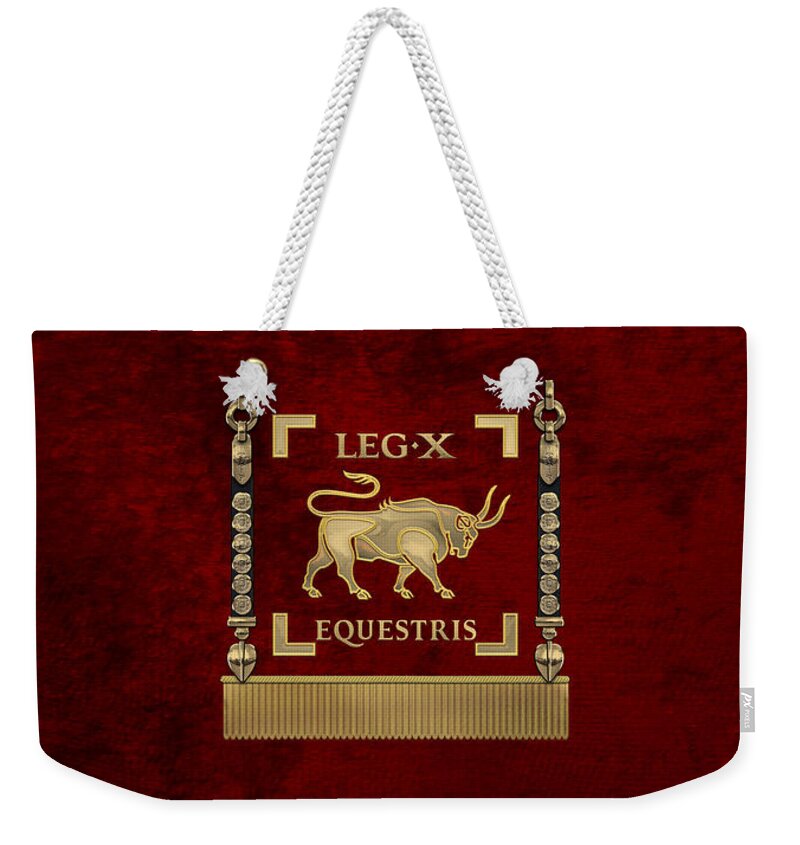 ‘rome’ Collection By Serge Averbukh Weekender Tote Bag featuring the digital art Standard of the 10th Mounted Legion - Vexillum of Legio X Equestris by Serge Averbukh