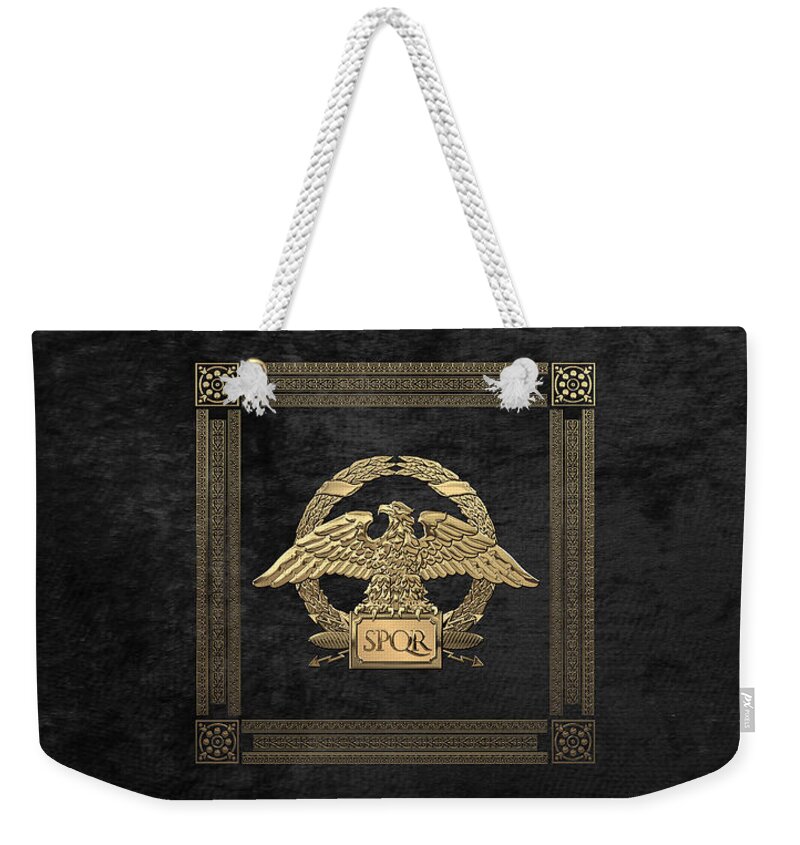 ‘treasures Of Rome’ Collection By Serge Averbukh Weekender Tote Bag featuring the digital art Roman Empire - Gold Roman Imperial Eagle over Black Velvet by Serge Averbukh