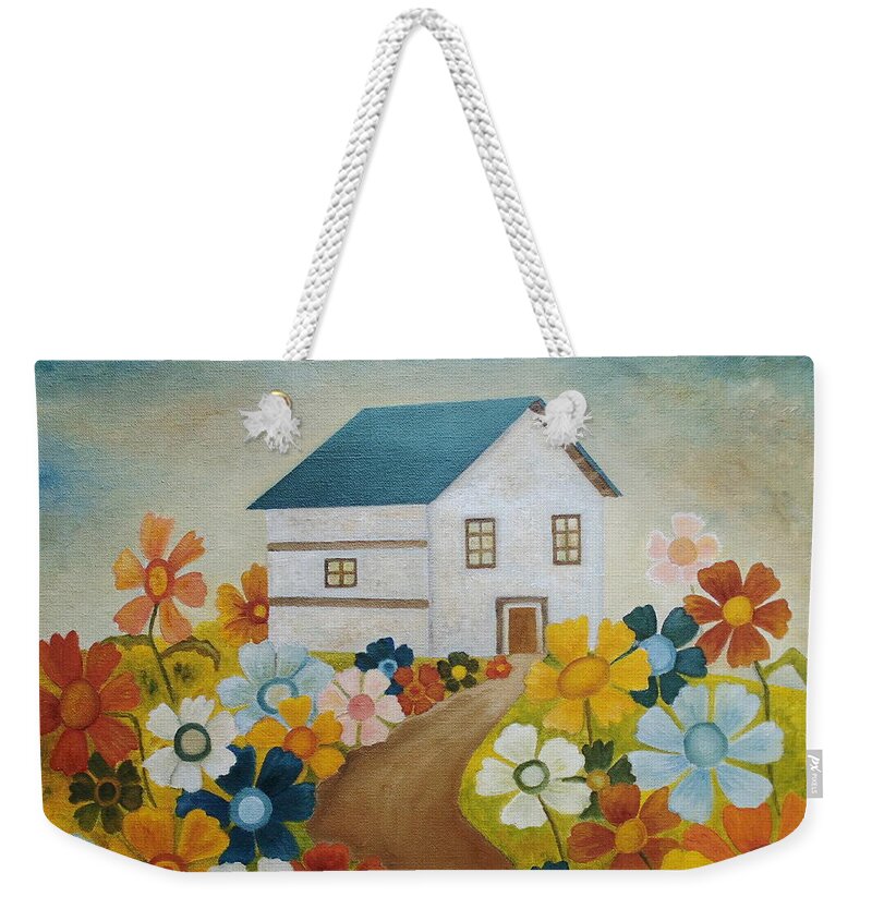 Villa Weekender Tote Bag featuring the painting Fenced By The Joy by Angeles M Pomata