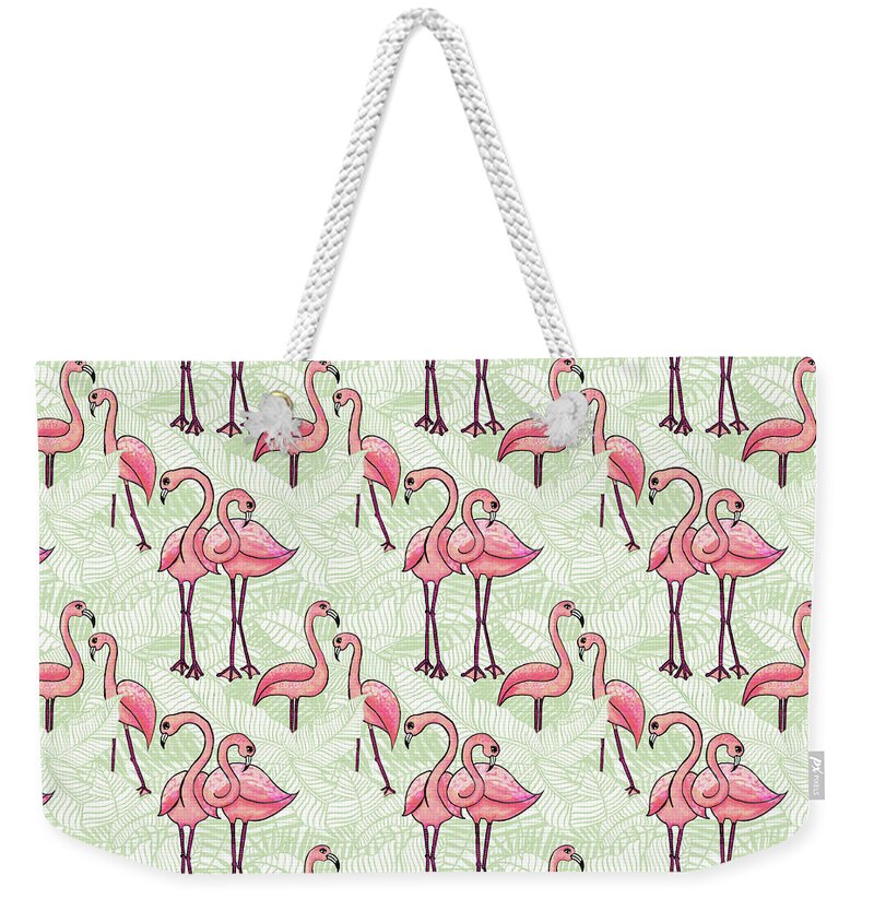 Flamingo Weekender Tote Bag featuring the painting Flamingo Pattern by Jen Montgomery