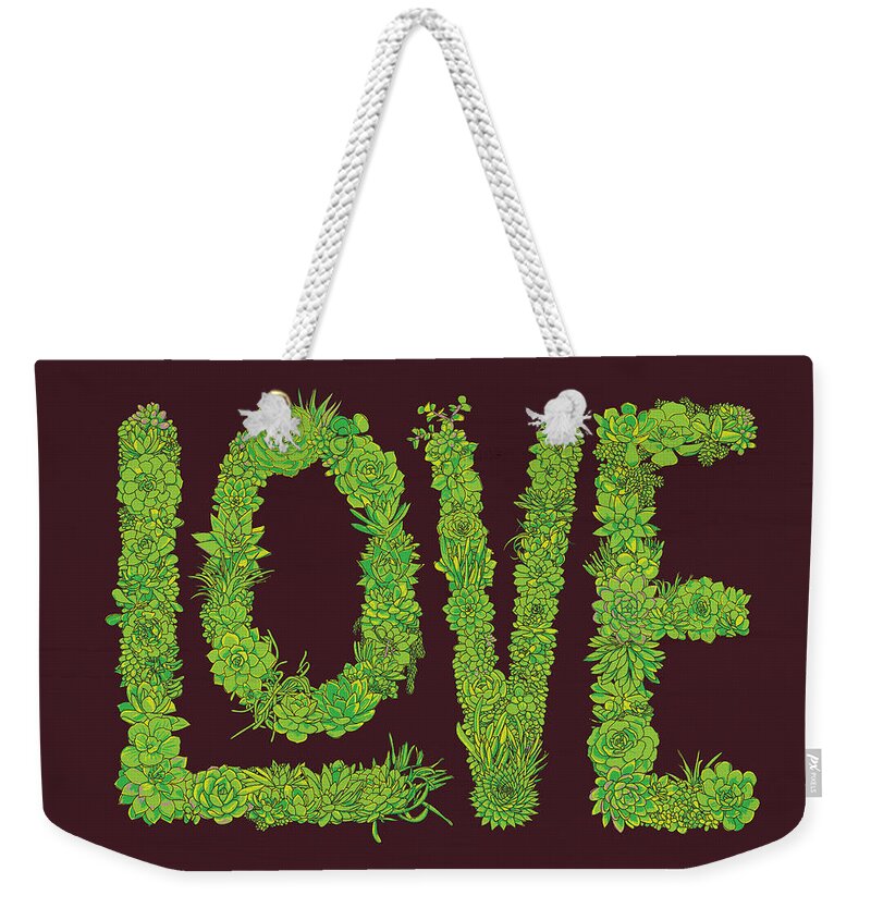 Succulents Weekender Tote Bag featuring the painting Love Succulent Dark Background by Jen Montgomery