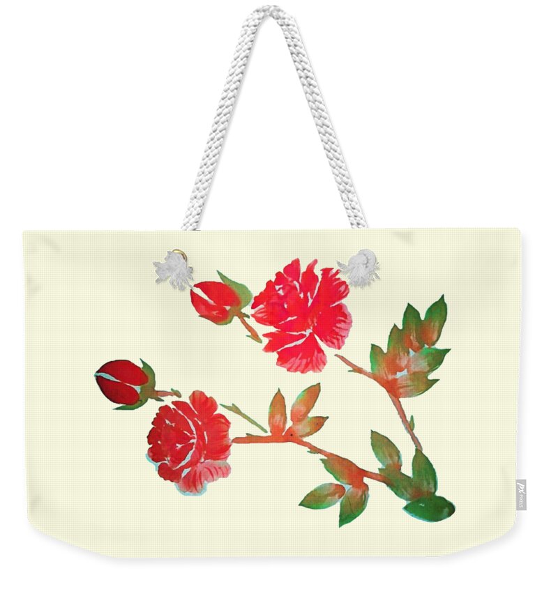 Red Weekender Tote Bag featuring the painting Red Rose Watercolor Transparent Background by Delynn Addams