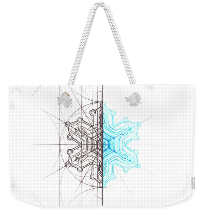 #snowflake #geometry #intuitivegeometry #overlappingcircles #sacredgeometry Weekender Tote Bag featuring the drawing Intuitive Geometry Snowflake by Nathalie Strassburg
