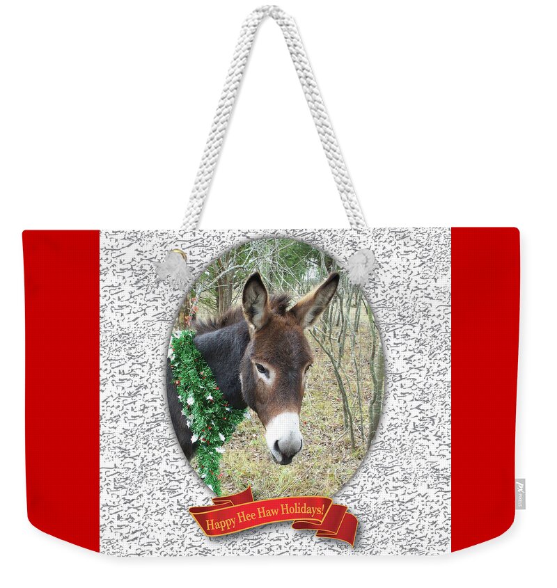 Christmas Card Weekender Tote Bag featuring the photograph Happy Hee Haw Holidays by Cheryl McClure