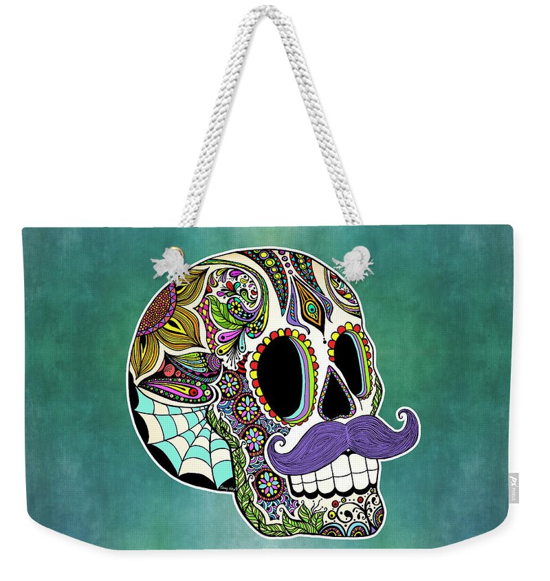 Sugar Skull Weekender Tote Bag featuring the digital art Mustache Sugar Skull by Tammy Wetzel