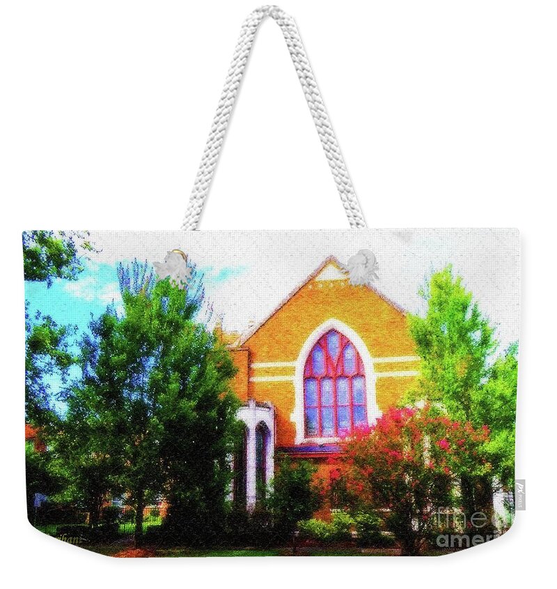 American Churches Weekender Tote Bag featuring the mixed media Asbury Church Blossoms by Aberjhani