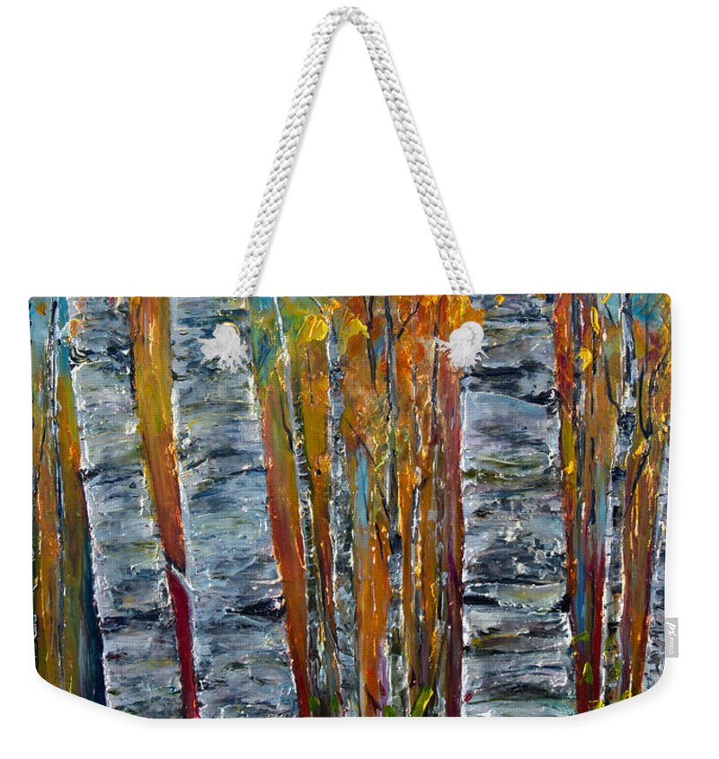 Olena Art Aspen Weekender Tote Bag featuring the photograph Aspen Trees by OLena Art by OLena Art by Lena Owens - Vibrant DESIGN