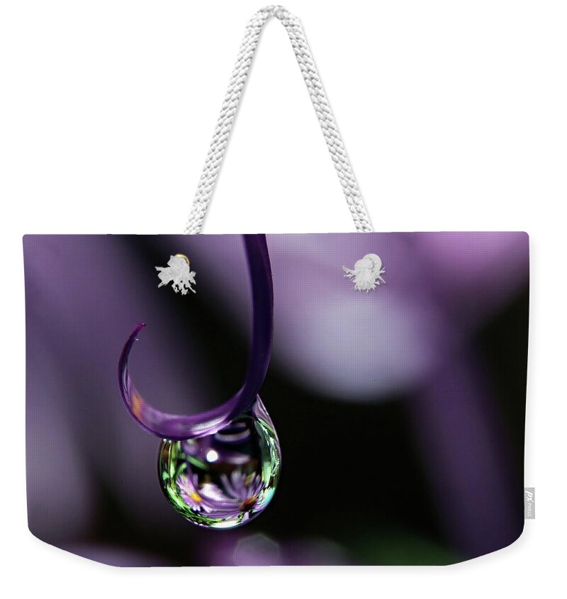 Macro Water Drop Weekender Tote Bag featuring the photograph Asters by Michelle Wermuth