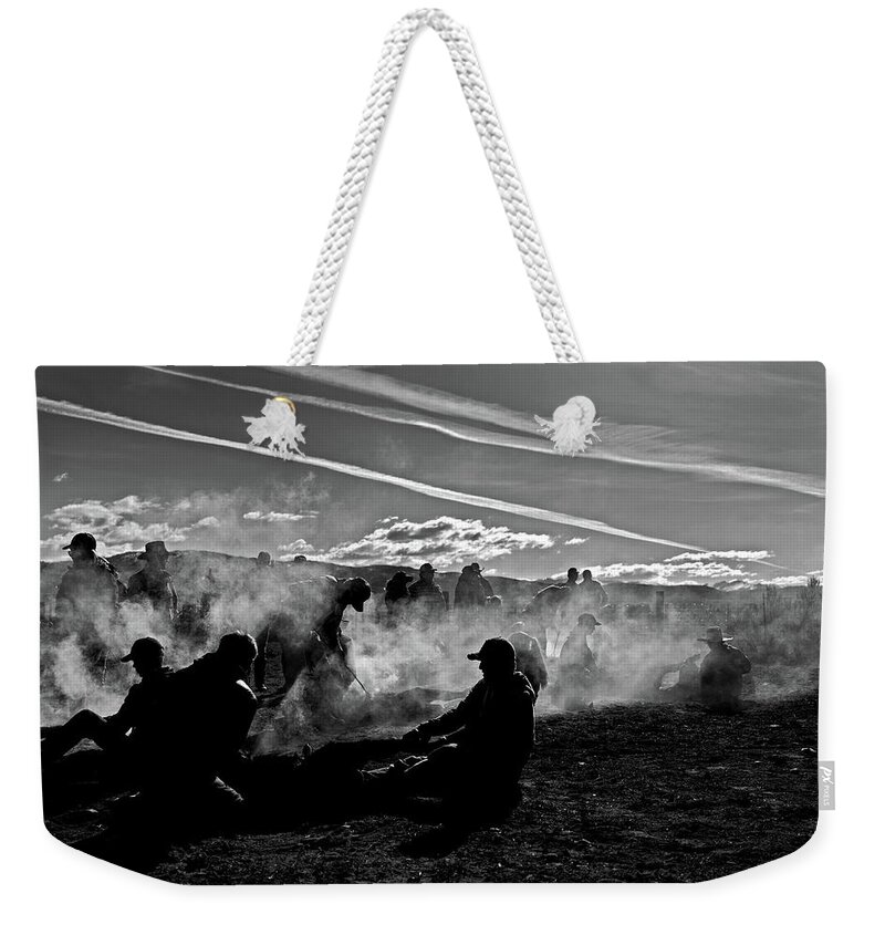 Ranch Weekender Tote Bag featuring the photograph At Branding by Julieta Belmont