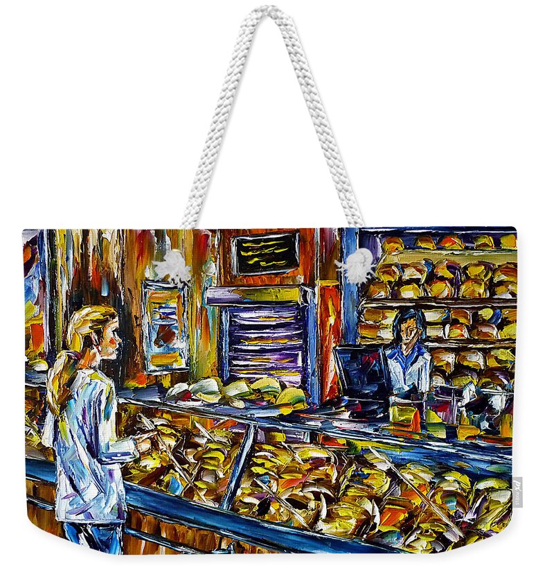 Bakery Painting Weekender Tote Bag featuring the painting At The Baker by Mirek Kuzniar