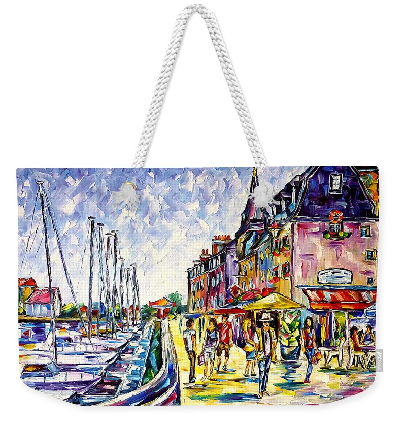 Harbor Painting Weekender Tote Bag featuring the painting At The Harbor Of Honfleur by Mirek Kuzniar