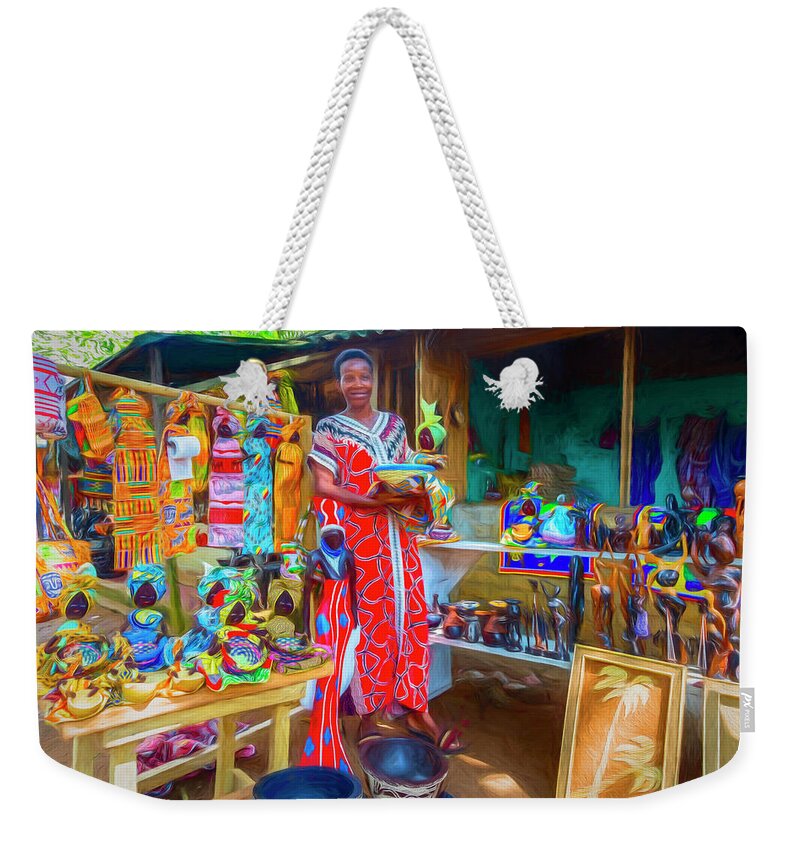 African Weekender Tote Bag featuring the photograph At the Market Painting by Debra and Dave Vanderlaan