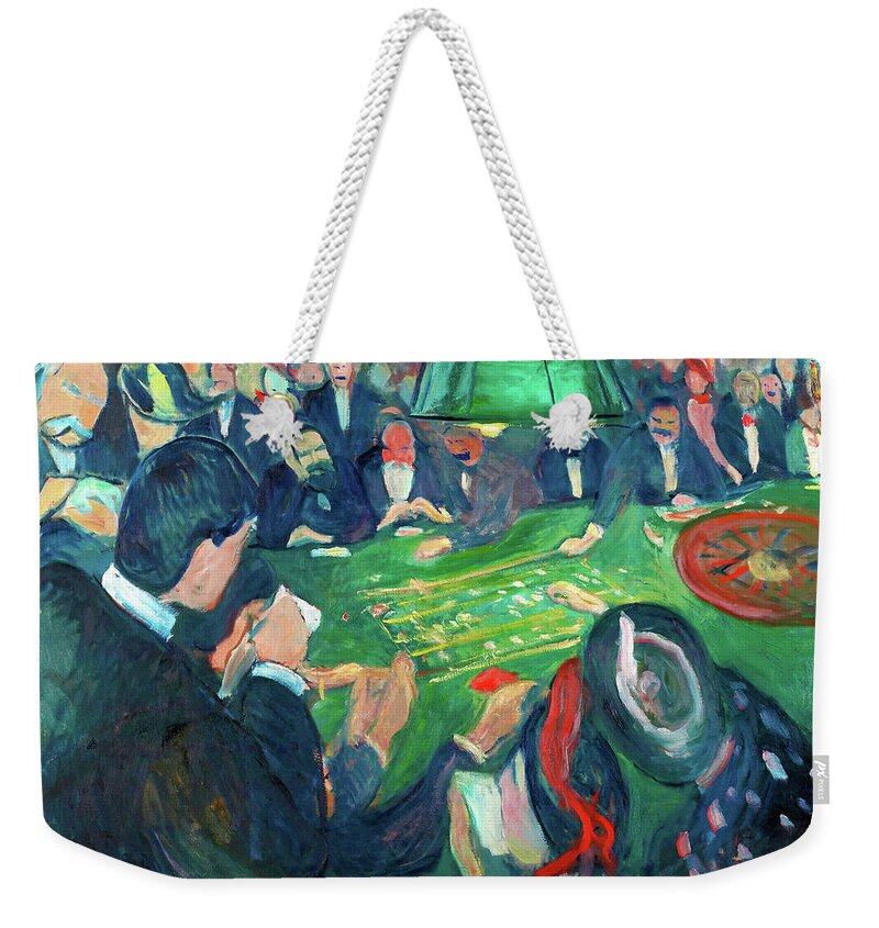 Edvard Munch Weekender Tote Bag featuring the painting At the Roulette Table in Monte Carlo - Digital Remastered Edition by Edvard Munch