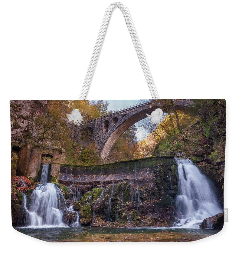 Europe Weekender Tote Bag featuring the photograph At The Vintgar Gorge by Elias Pentikis