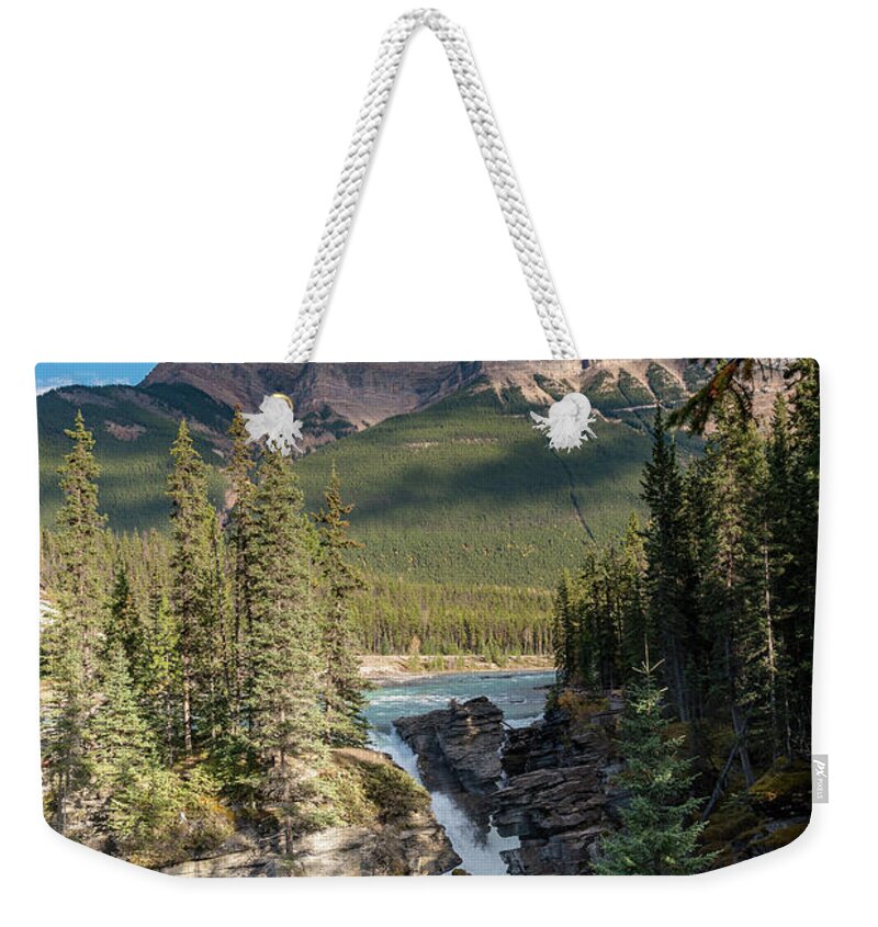 Highway 93 Weekender Tote Bag featuring the photograph Athabasca Falls by Tim Kathka
