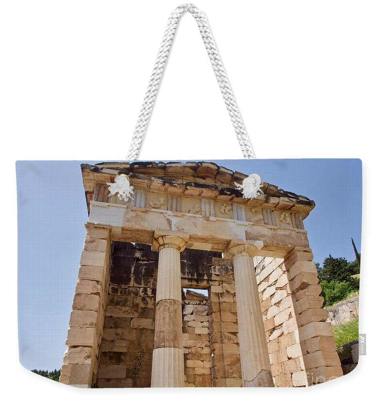 Athenian Treasury Weekender Tote Bag featuring the photograph Athenian Treasury in Delphi, Greece by L Bosco