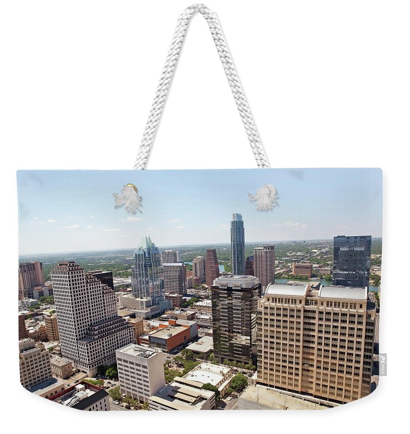 Treetop Weekender Tote Bag featuring the photograph Austin Texas Aerial Of A Cityscape by Jodijacobson