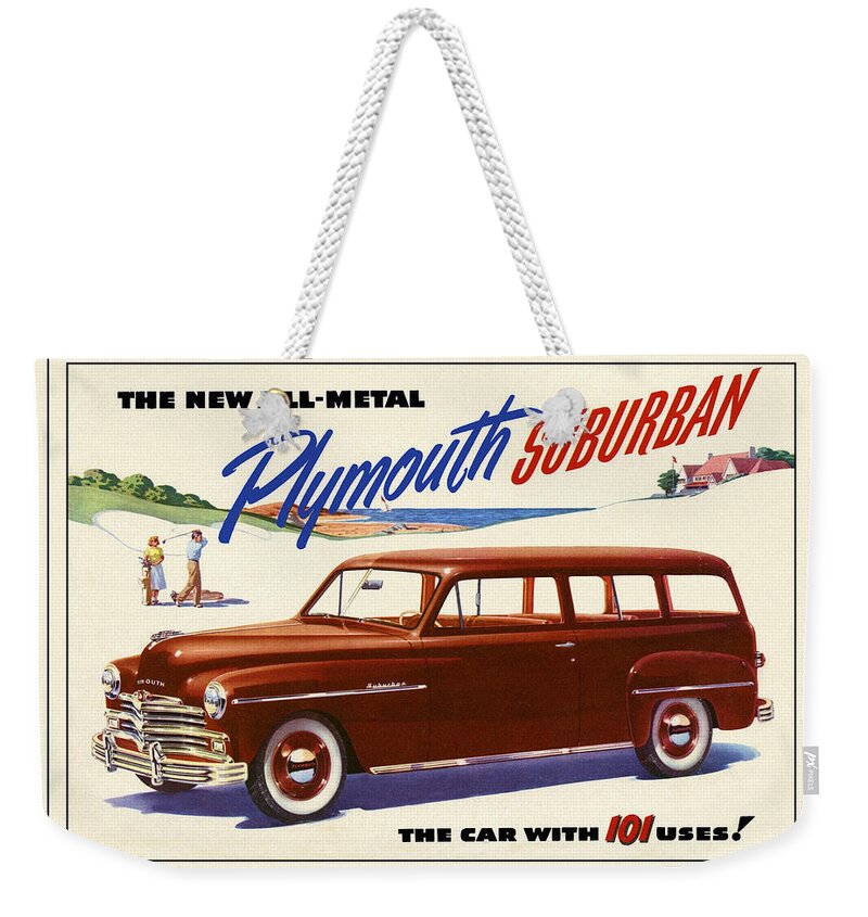1949 Plymouth Suburban Weekender Tote Bag featuring the photograph Automotive Art 466 by Andrew Fare