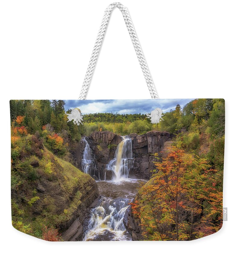 Waterfall Weekender Tote Bag featuring the photograph Autumn at Pigeon Falls by Susan Rissi Tregoning