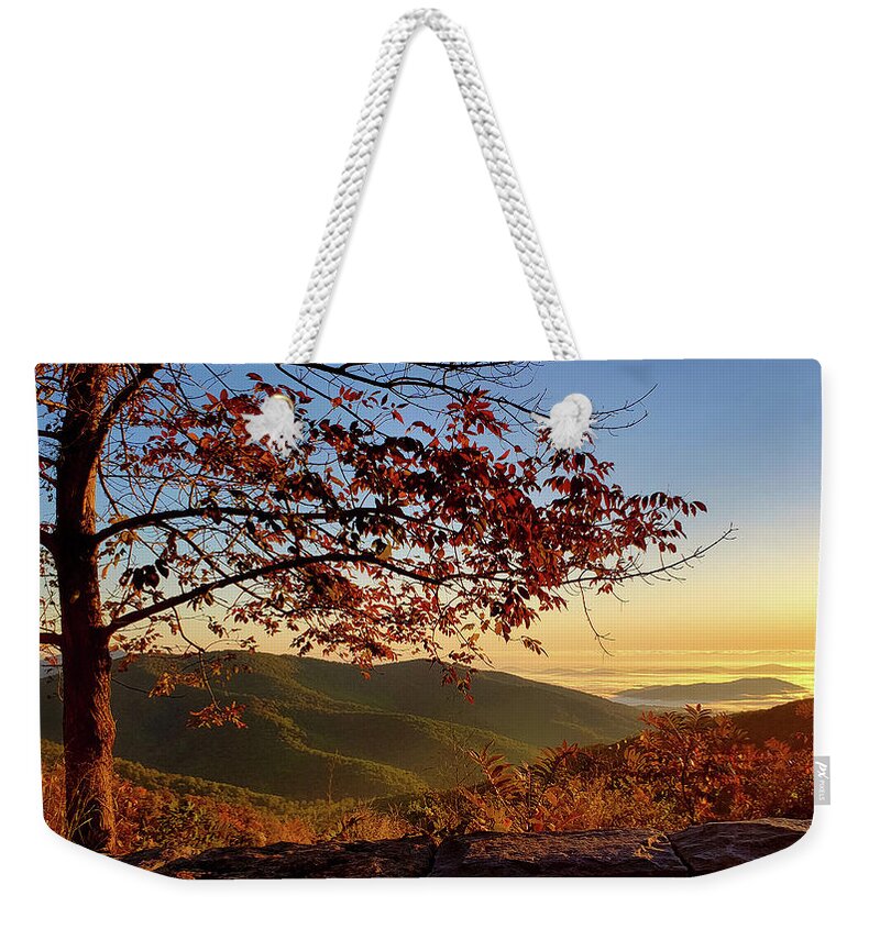 Autumn Weekender Tote Bag featuring the photograph Autumn Blue Ridge Dawn by Lara Ellis
