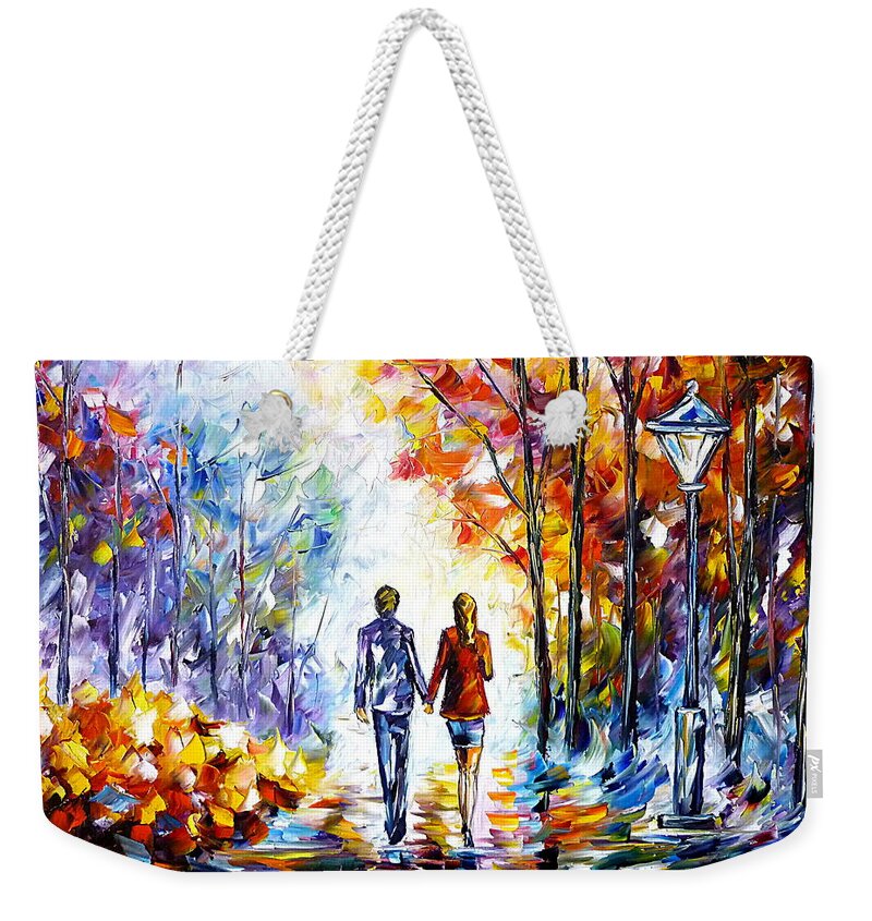 Autumn Landscape Weekender Tote Bag featuring the painting Autumn Couple by Mirek Kuzniar