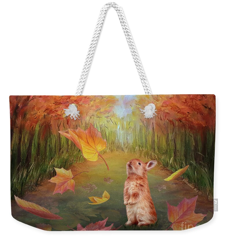 Fall Weekender Tote Bag featuring the mixed media Autumn Leaves by Yoonhee Ko