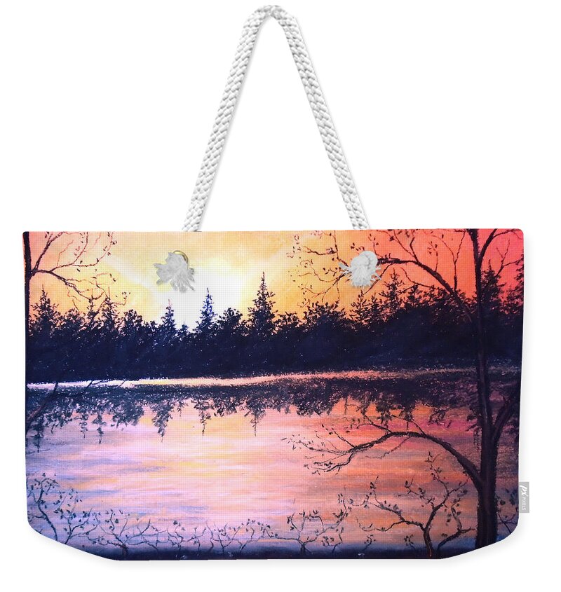 Sunset Weekender Tote Bag featuring the painting Autumn Nights by Jen Shearer