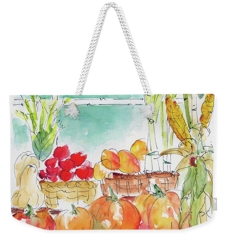 Impressionism Weekender Tote Bag featuring the painting Autumn Produce On Display by Pat Katz