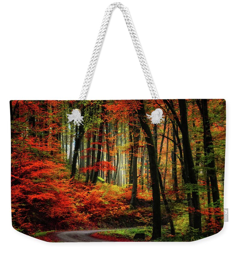 Autumn Weekender Tote Bag featuring the photograph Autumn Road by Philippe Sainte-Laudy