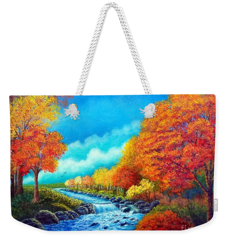 Autumn Weekender Tote Bag featuring the painting Autumn Stream by Sarah Irland