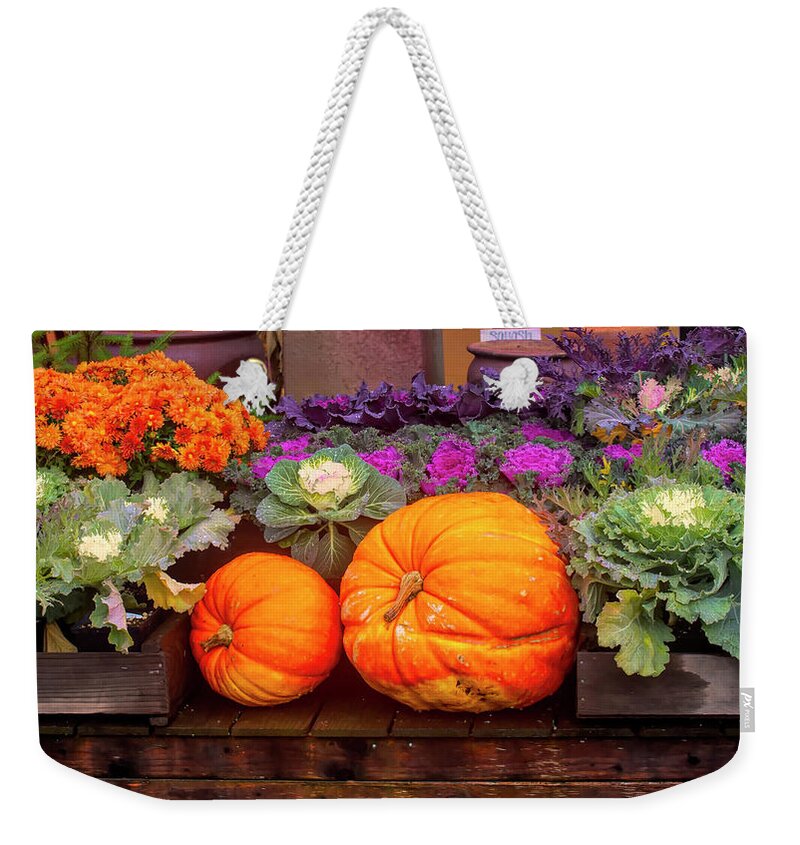 Pumpkins Weekender Tote Bag featuring the photograph Autumn's Harvest by Cathy Anderson