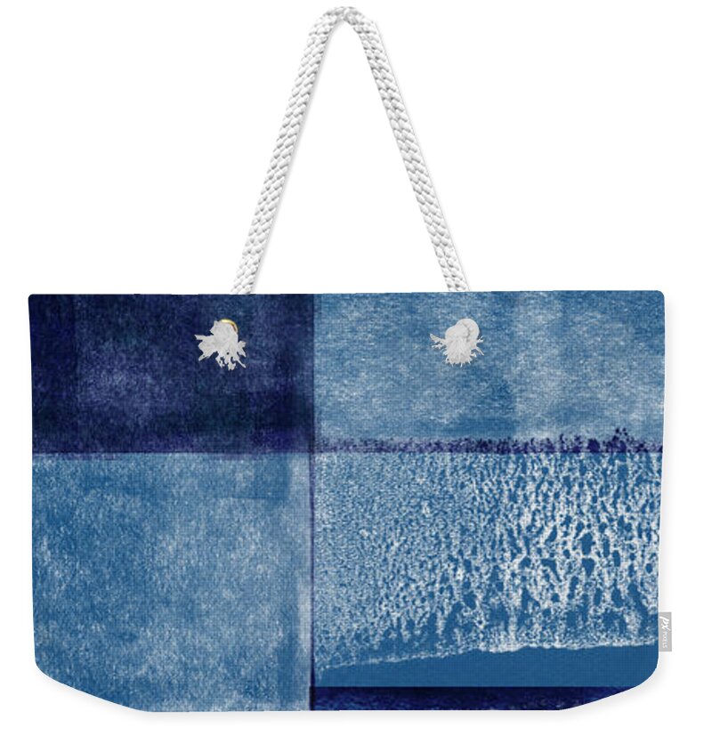 Abstract Weekender Tote Bag featuring the mixed media Azul Blocks 2- Art by Linda Woods by Linda Woods