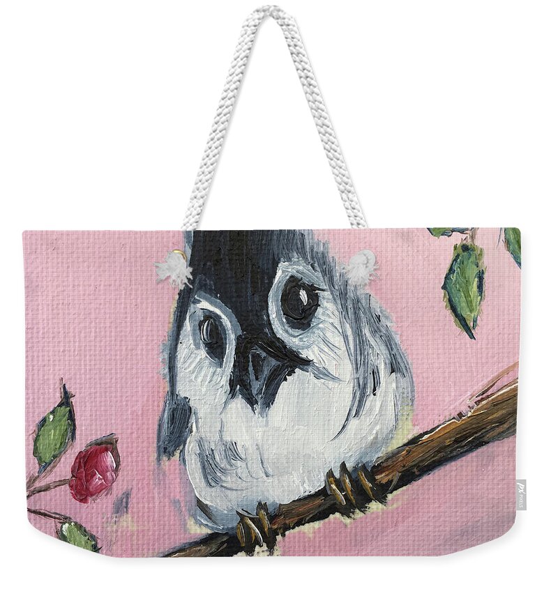 Titmouse Weekender Tote Bag featuring the painting Baby Tufted Tit Mouse by Roxy Rich