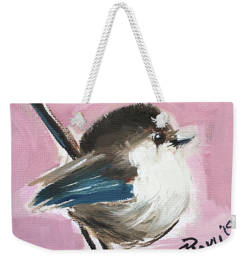 Wren Weekender Tote Bag featuring the painting Baby Wren by Roxy Rich