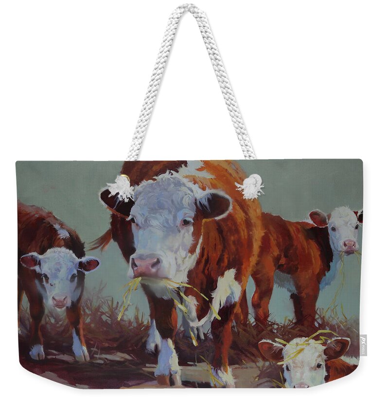 Farm Animals Weekender Tote Bag featuring the painting Babysitter II by Carolyne Hawley