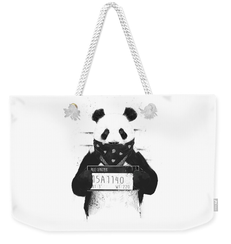 Panda Weekender Tote Bag featuring the drawing Bad panda by Balazs Solti