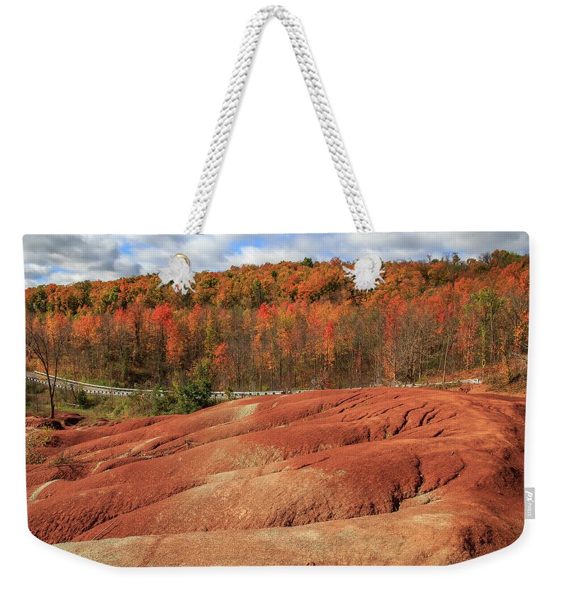Queenston Shale Weekender Tote Bag featuring the photograph Badlands in Autumn by Gary Hall