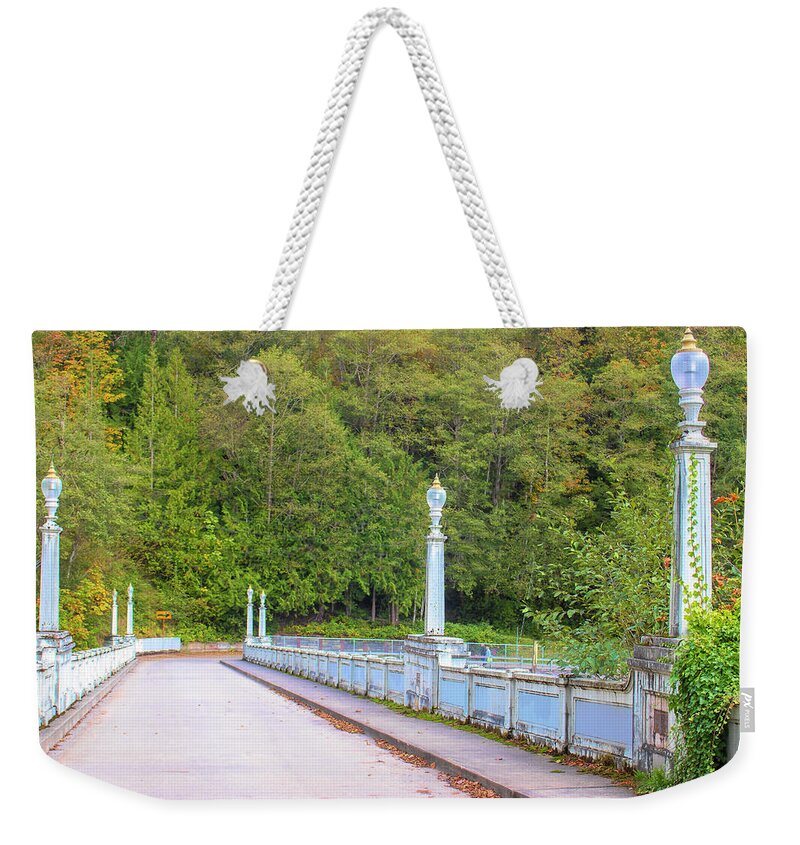 Baker River Bridge Weekender Tote Bag featuring the photograph Baker River Bridge Washington by Cathy Anderson