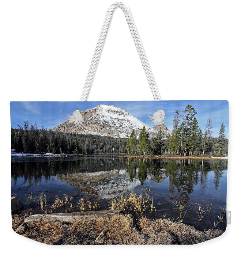 Utah Weekender Tote Bag featuring the photograph Bald Mountain and Mirror Lake - Uinta Mountains, Utah by Brett Pelletier