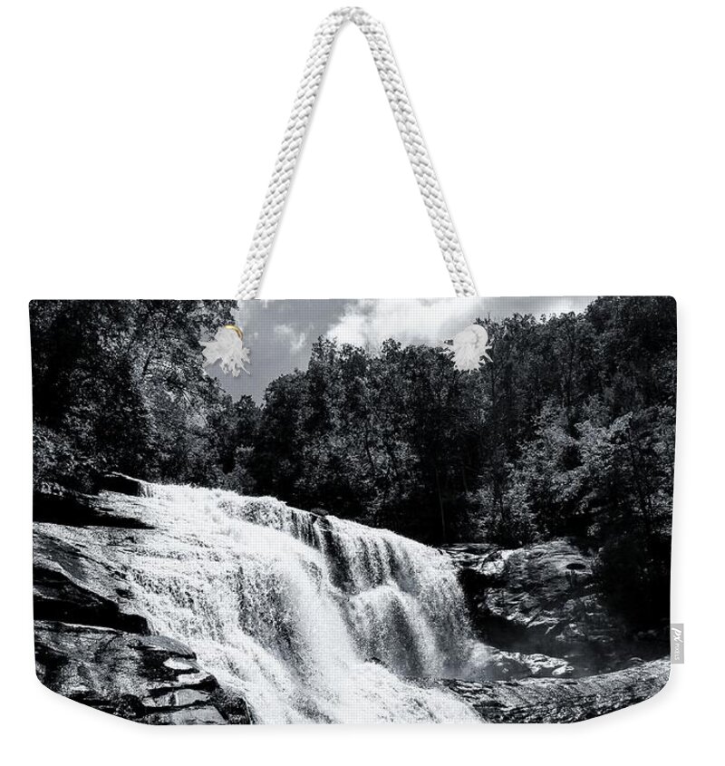 Bald River Falls Weekender Tote Bag featuring the digital art Bald River Falls Black And White by Rachel Hannah