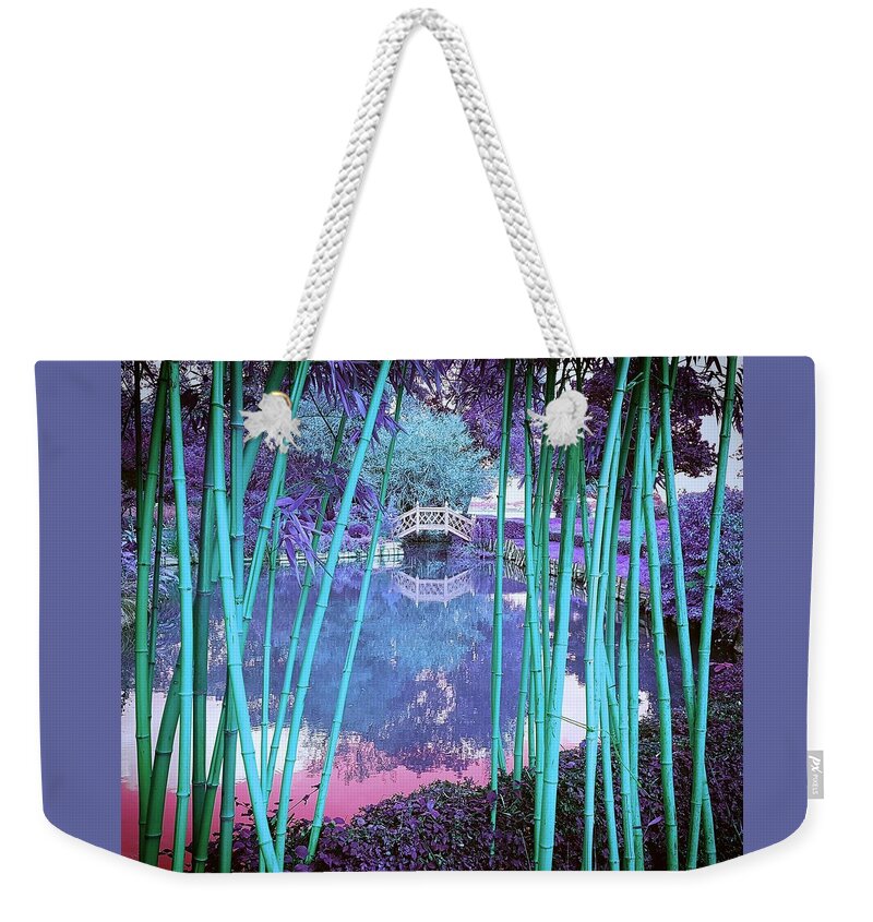 Ornatebridge Weekender Tote Bag featuring the photograph Bamboo View In Teal by Rowena Tutty