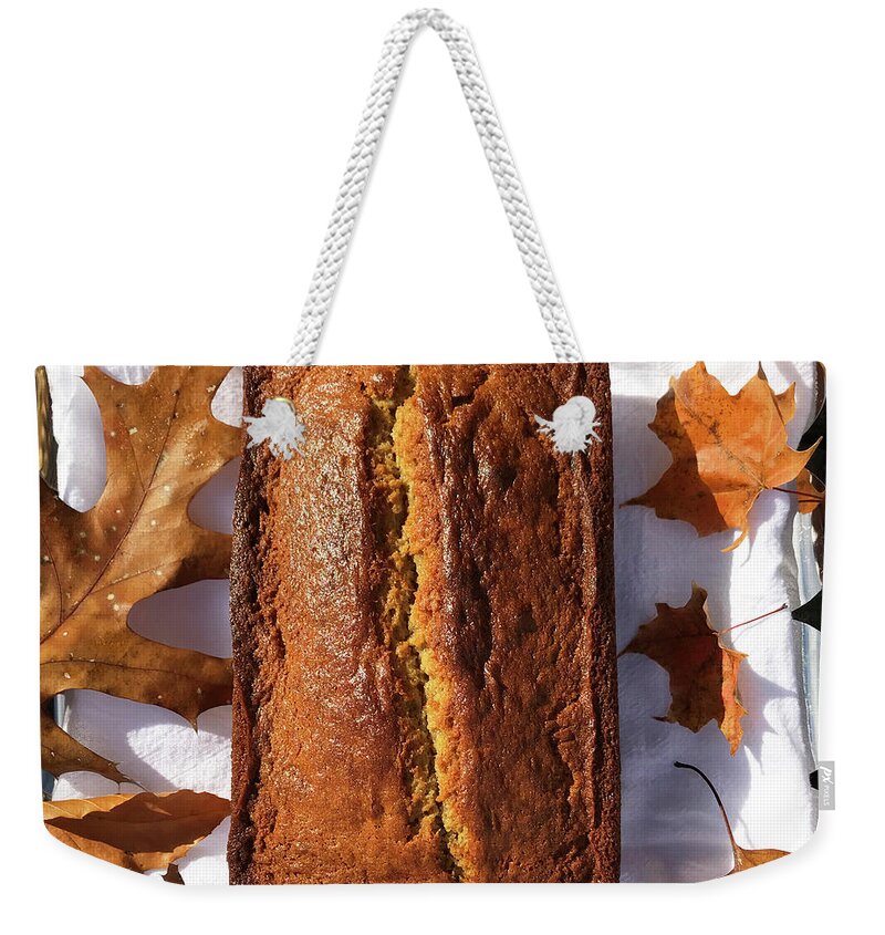 Bread Weekender Tote Bag featuring the photograph Banana Bread with Rum, Ginger and White Whole Wheat by Amy E Fraser