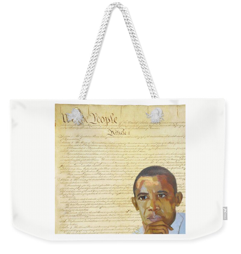 Barack Hussein Obama Weekender Tote Bag featuring the digital art Barack Obama - Constitution by Suzanne Giuriati Cerny