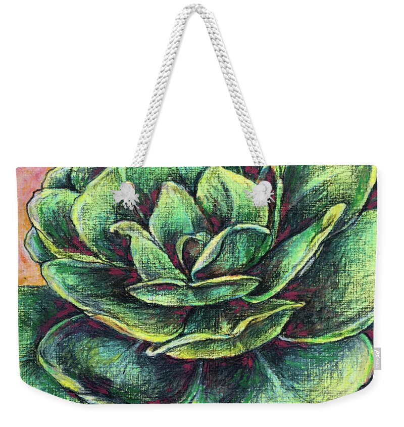 Green Weekender Tote Bag featuring the pastel Barbados Green by AnneMarie Welsh
