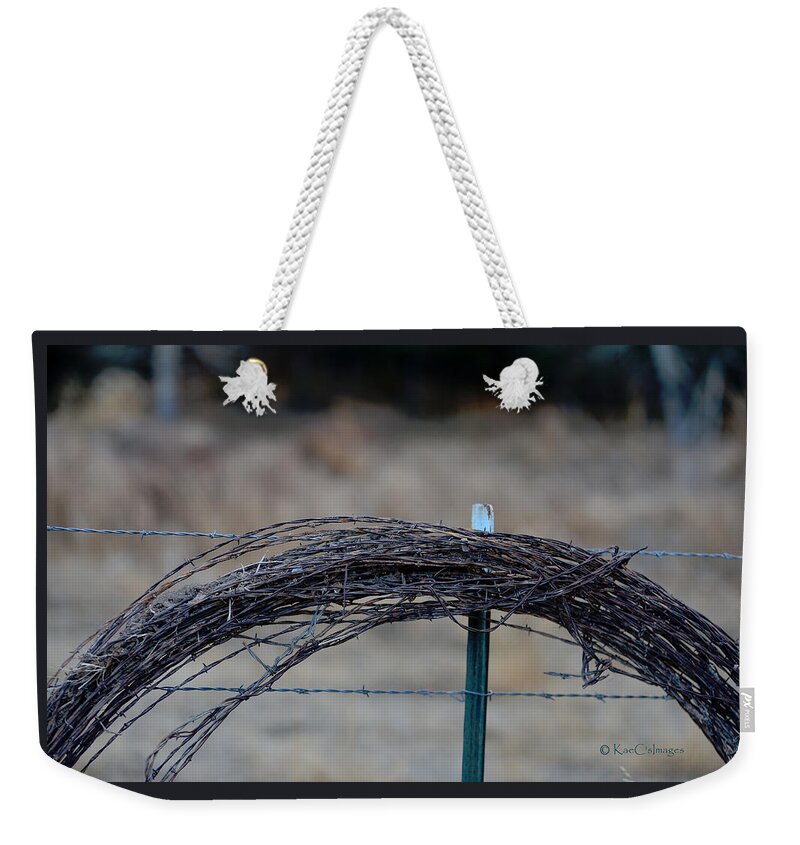 Barbed Wire Weekender Tote Bag featuring the photograph Barbed Wire  New Strands Old Roll by Kae Cheatham