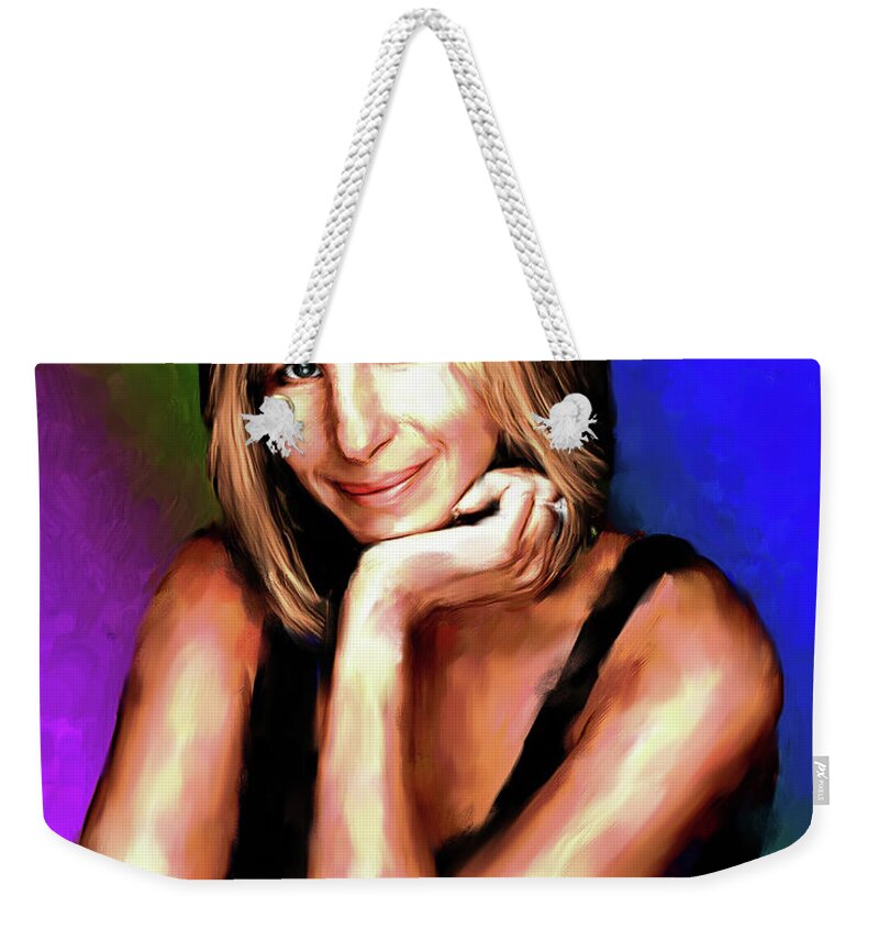 Barbra Weekender Tote Bag featuring the painting Barbra Streisand painting by Stars on Art