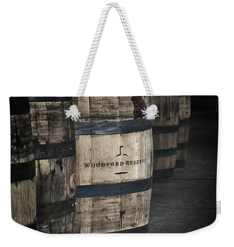 Woodford Reserve Weekender Tote Bag featuring the photograph Barrels of Bourbon by Susan Rissi Tregoning